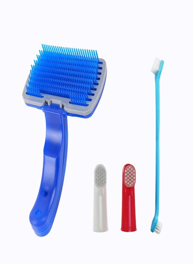 REGIIS 4-in-1 Pet Grooming & Dental Care Kit - Self-Cleaning Slicker Brush with Toothbrush Set, Pack of 2 - Image 1